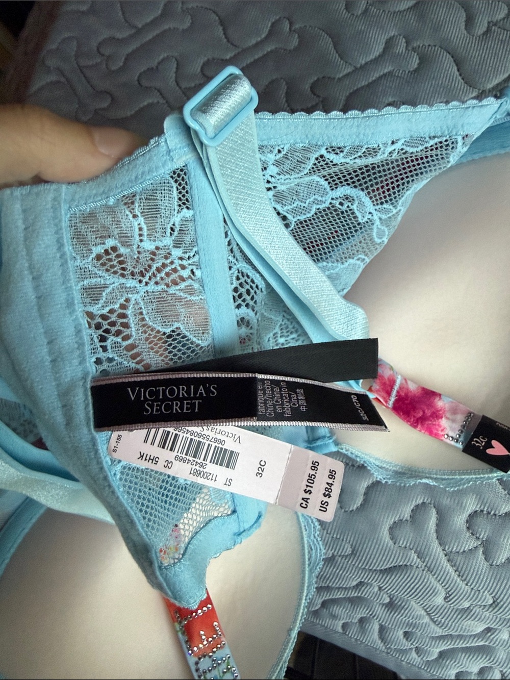 Victoria SecretFloral Lace Longline Bra in Light Blue and Pink - Picture 3 of 3